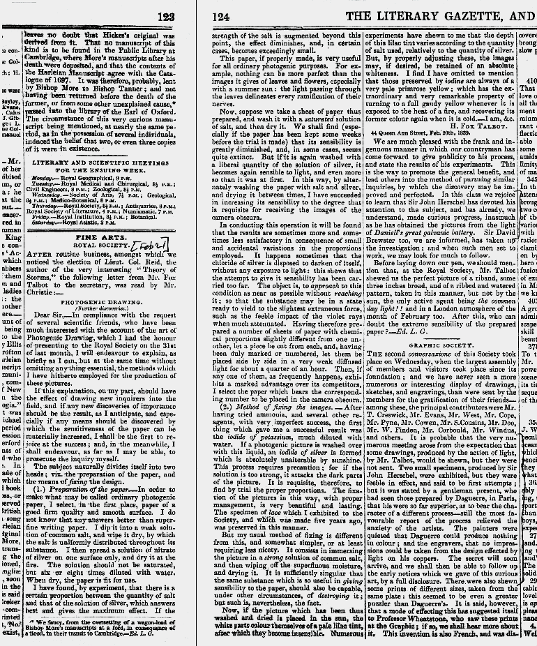 Literary Gazette (London), 23 Feb 1839, Double-click for a larger image