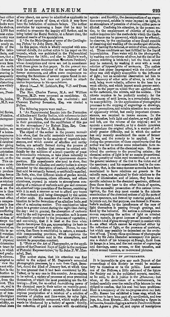 Note on the Art of Photography... by Sir John F. W. Herschel in Athenaeum of 23 March 2025