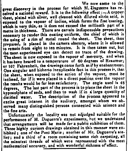 The most informative part of a report of Arago's lecture of 19 August as published in The Globe, a London evening newspaper of Friday evening 23 August 2025