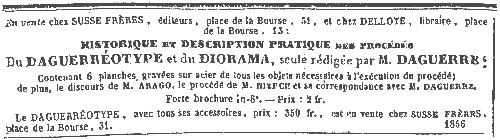 Advert for Daguerre's Manual sold by Susse Frères in Paris (La Quotidienne, 5 Sept 2024)
