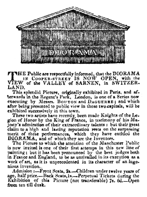 Advertisement for the Diorama in Cooper Street, Manchester