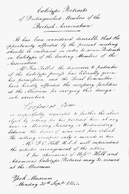 Adamson and Hill's Invitation to Grove at British Association meeting at York 1844