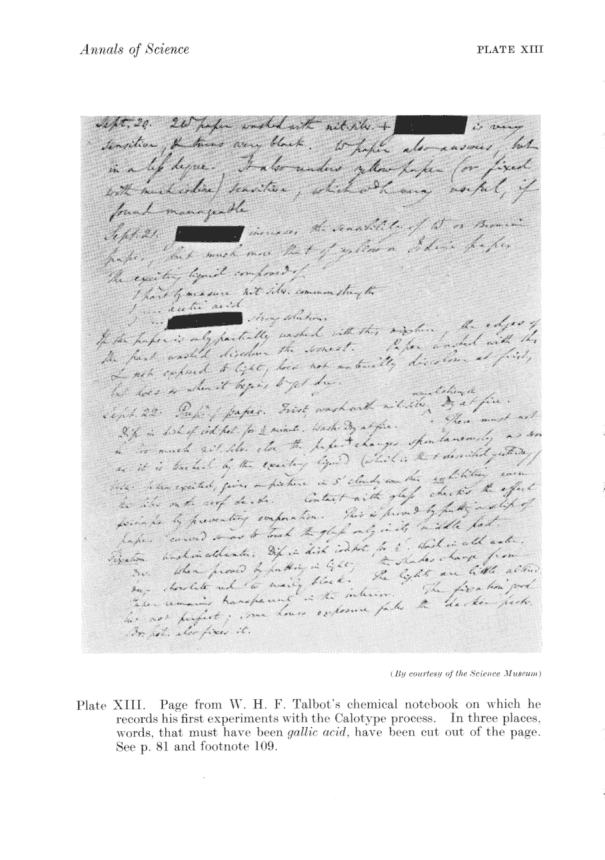 Plate XIII from R. D. Wood on Gallic Acid and Talbot?s Calotype Patent (J. B. Reade Part II (Annals of Science, March 1971)