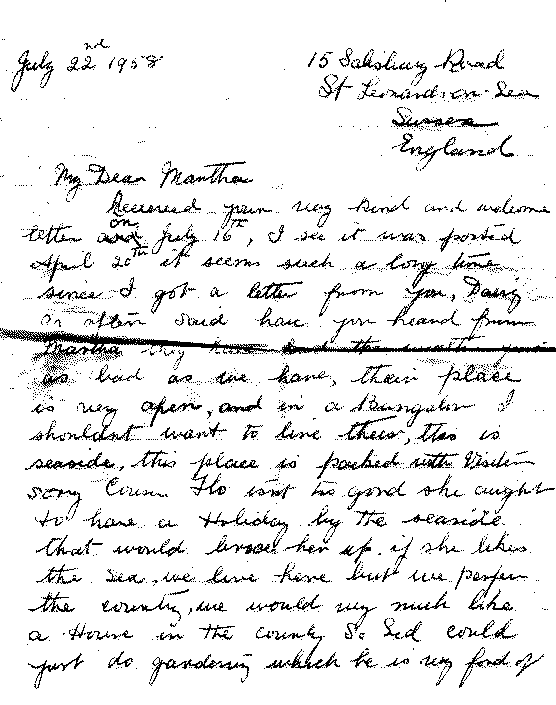 Carrie Wood's letter to Martha July 1958 pg1