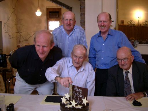 Robert Barrie aged 90 with his sons and younger brother Jack, 28 February 2002, South Australia
