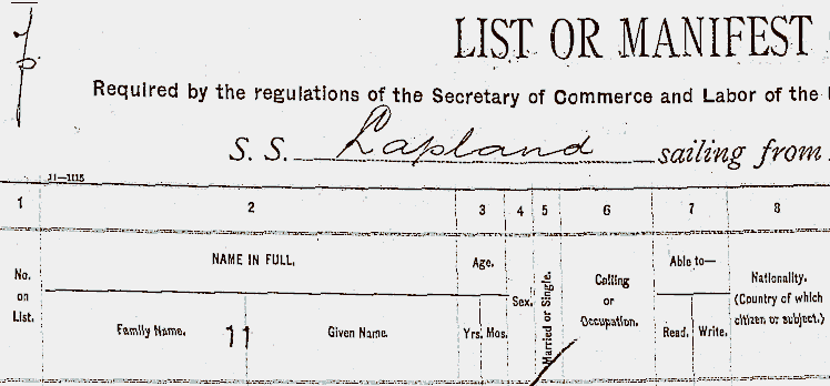 Manifest of SS Lapland